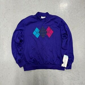 80s Vintage Argyle Patterned Dark Purple Sweater